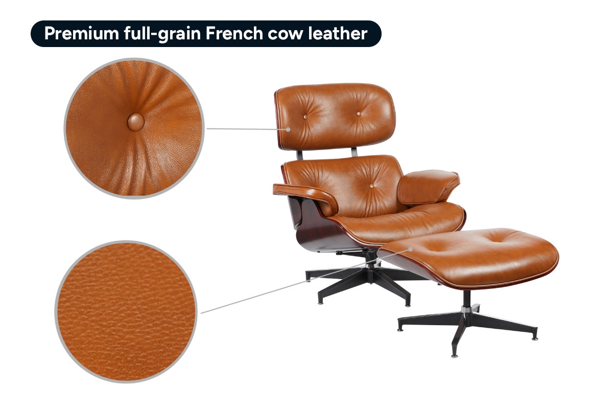 Matt Blatt Eames Premium Replica Leather Lounge Chair and Ottoman (Tan Leather/Rosewood)