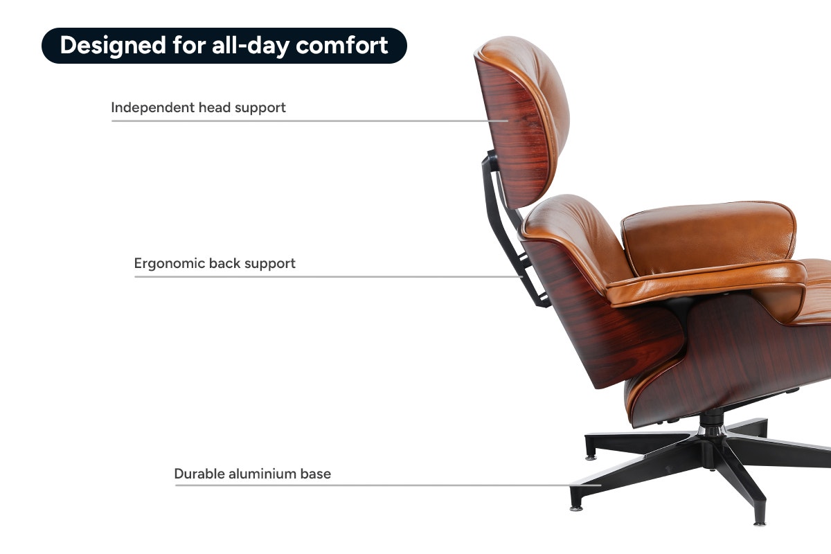 Matt Blatt Eames Premium Replica Leather Lounge Chair and Ottoman (Tan Leather/Rosewood)