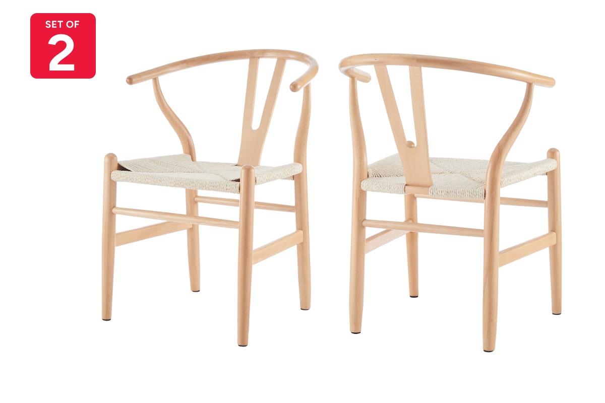 Set of 2 Matt Blatt Hans Wegner Wishbone Dining Chairs Replica (Oak Wood/Natural)