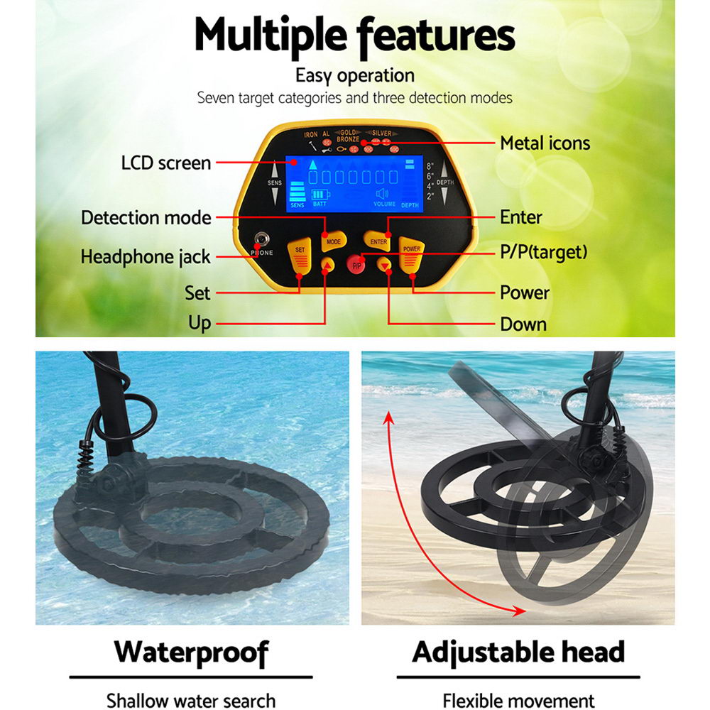 Metal Detector 180MM Deep Sensitive Waterproof Treasure Hunter Gold Digger Yellow - SuperSaverAU - view 4