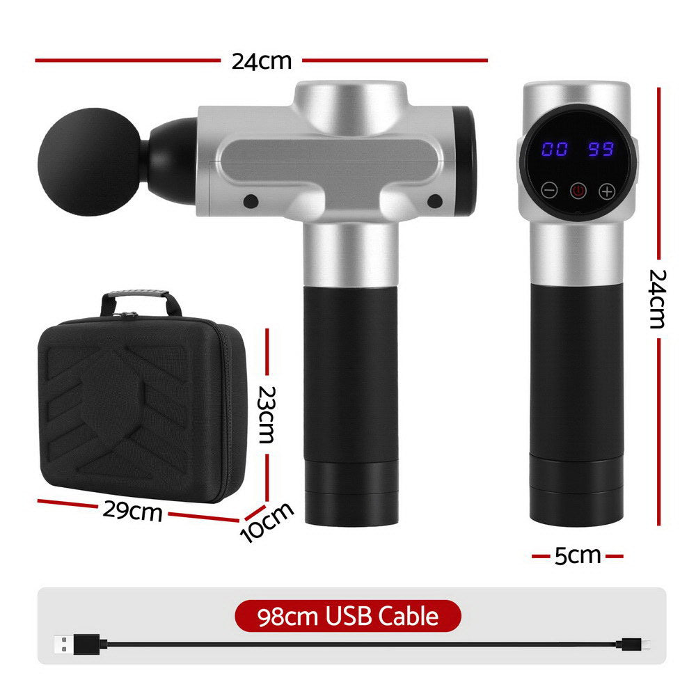 Everfit Silver 30-Speed Massage Gun with 6 Heads Brushless Motor and Carry Case