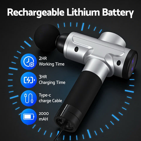 Everfit Silver 30-Speed Massage Gun with 6 Heads Brushless Motor and Carry Case