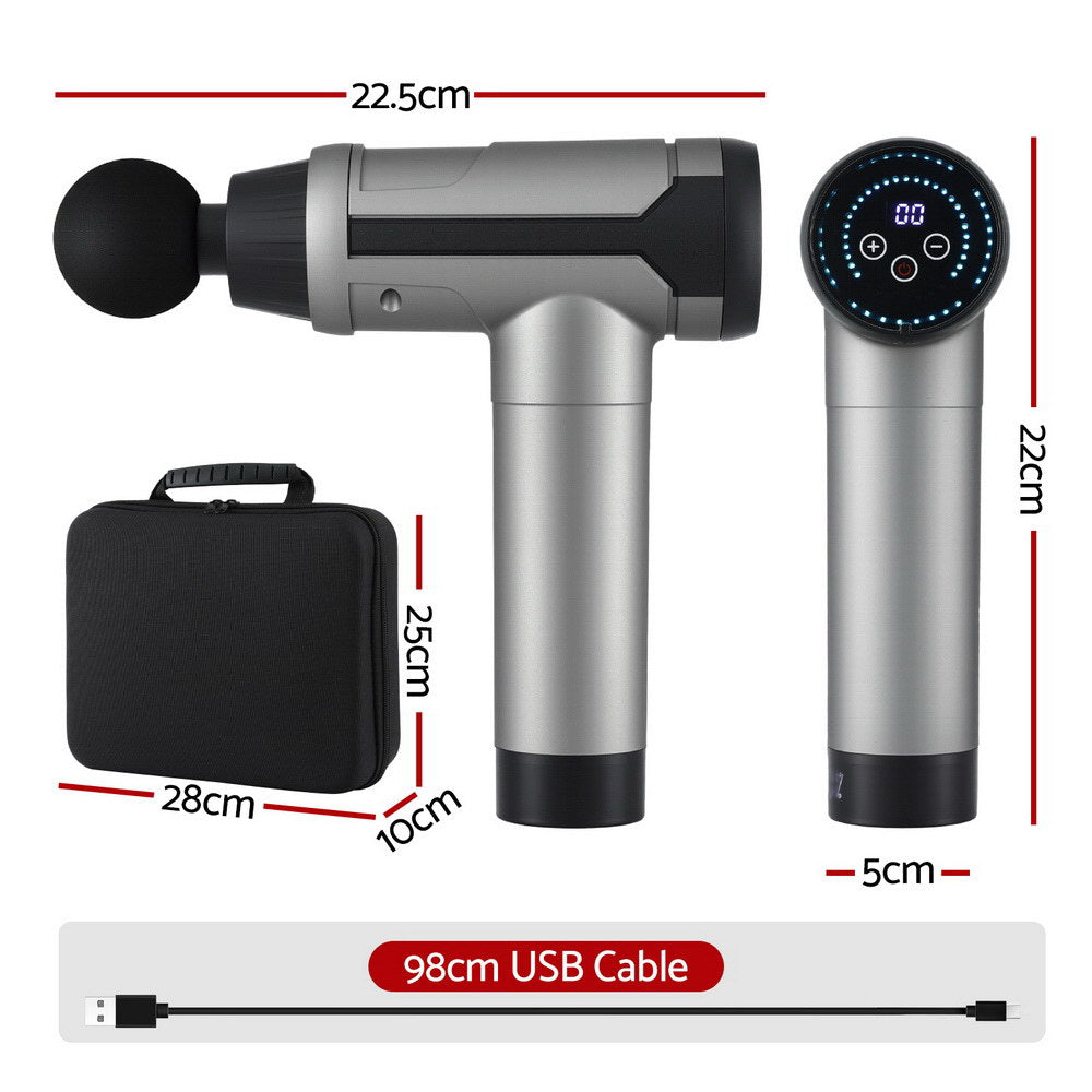 Everfit Black 30-Speed Massage Gun with 6 Heads LCD Display and Carry Case