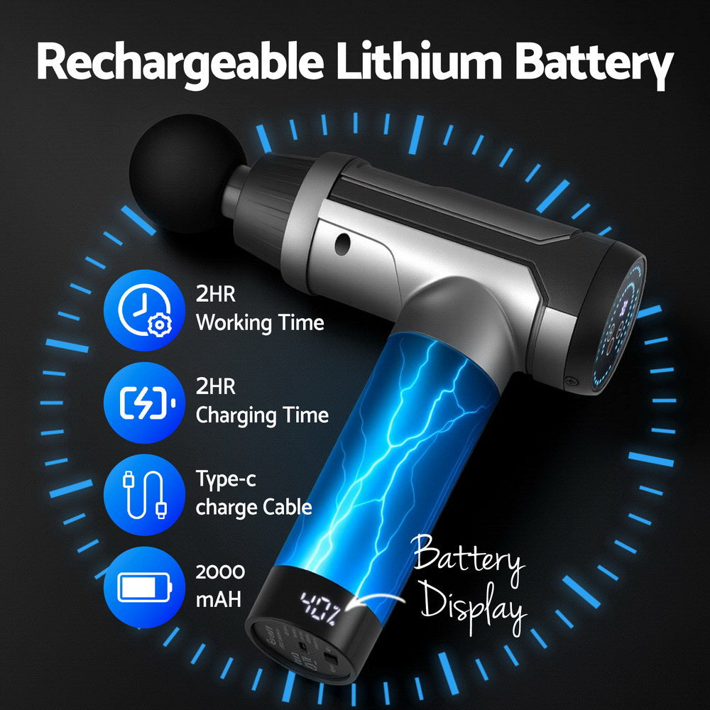 Everfit Black 30-Speed Massage Gun with 6 Heads LCD Display and Carry Case