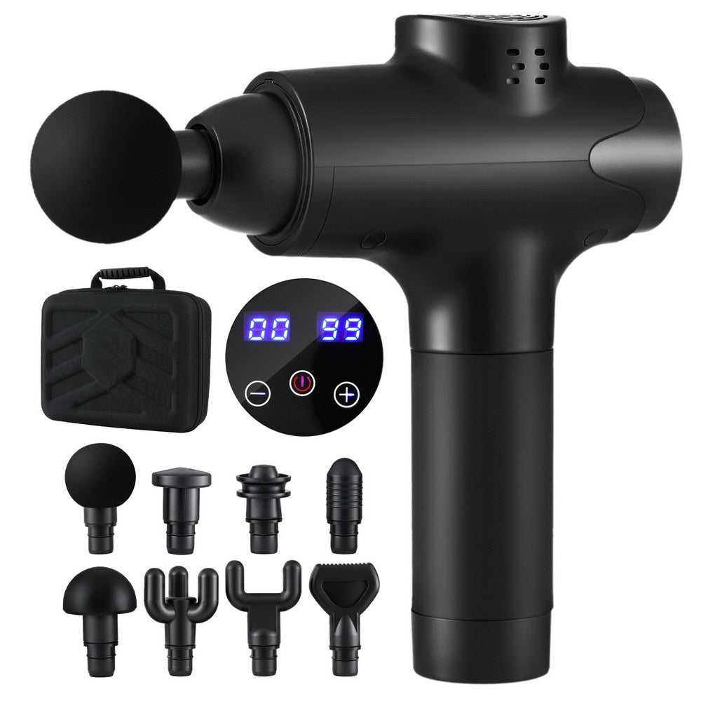 Everfit Black 30-Speed Massage Gun with 8 Heads Brushless Motor LCD Display and Case