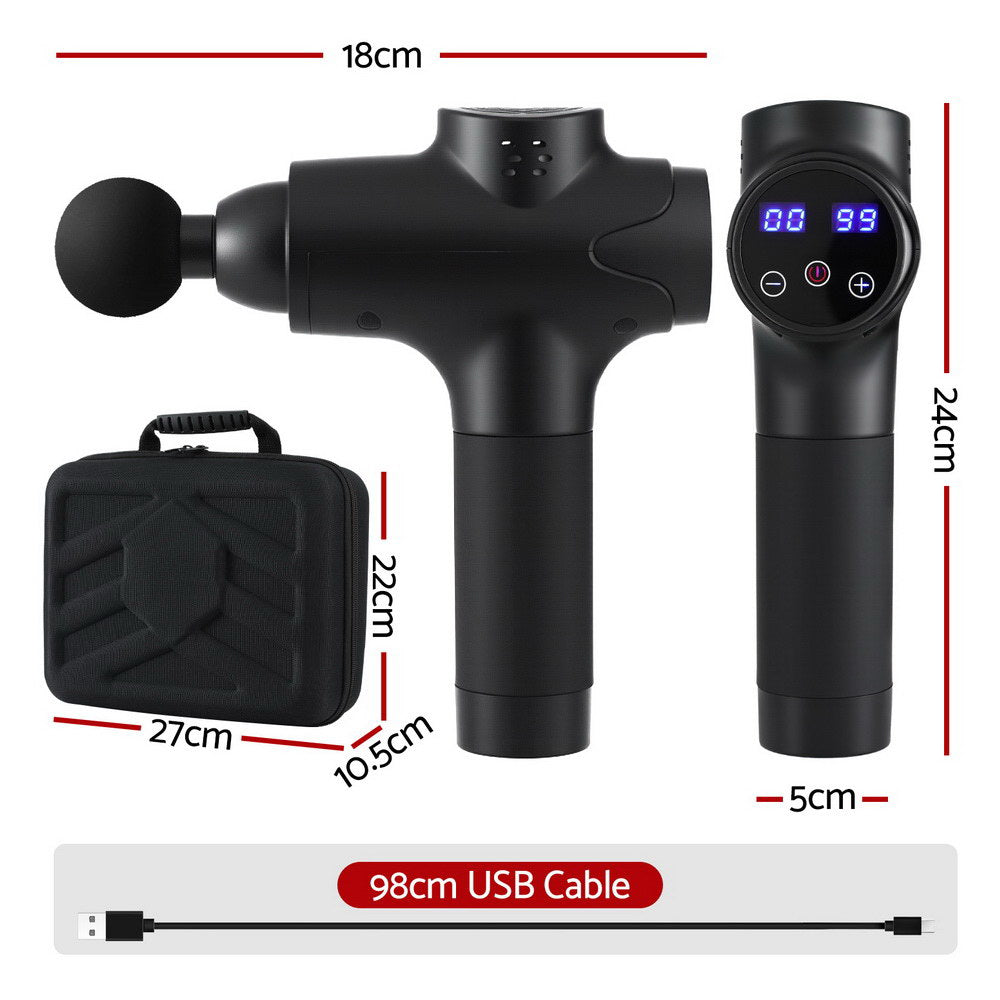Everfit Black 30-Speed Massage Gun with 8 Heads Brushless Motor LCD Display and Case