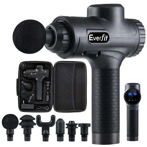 Everfit Massage Gun 30 Speed 6 Heads Vibration Muscle Massager Chargeable Black - SuperSaverAU - view 1