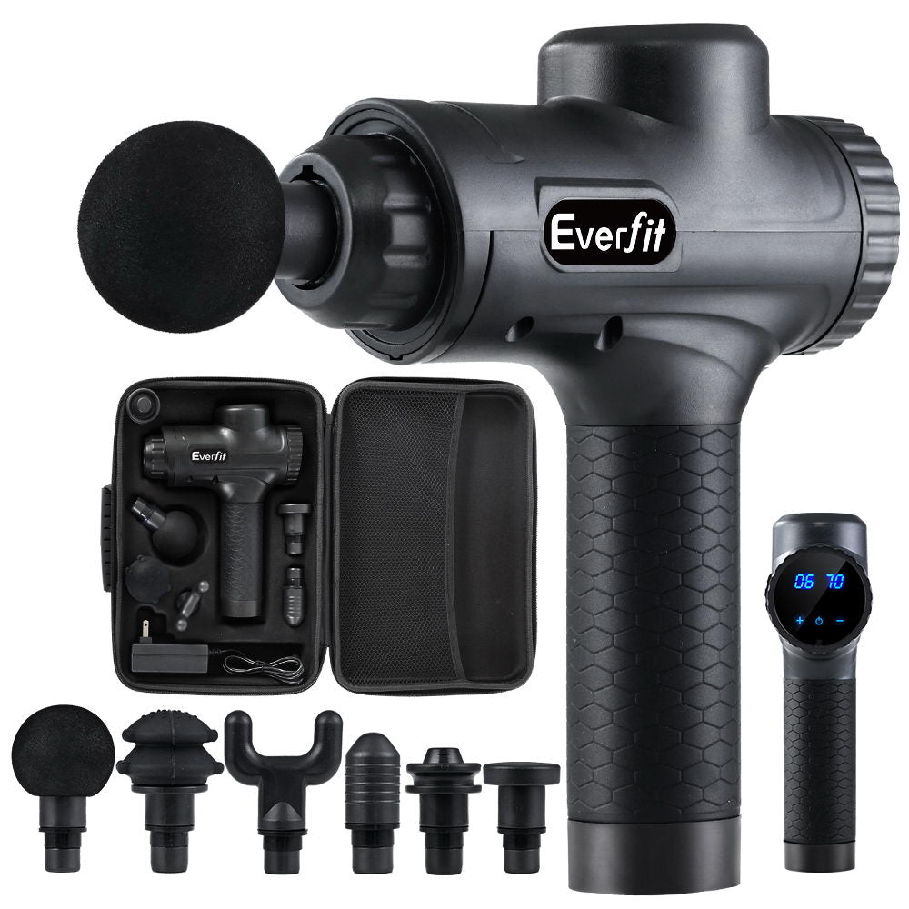 Everfit Massage Gun 30 Speed 6 Heads Vibration Muscle Massager Chargeable Black - SuperSaverAU - view 1