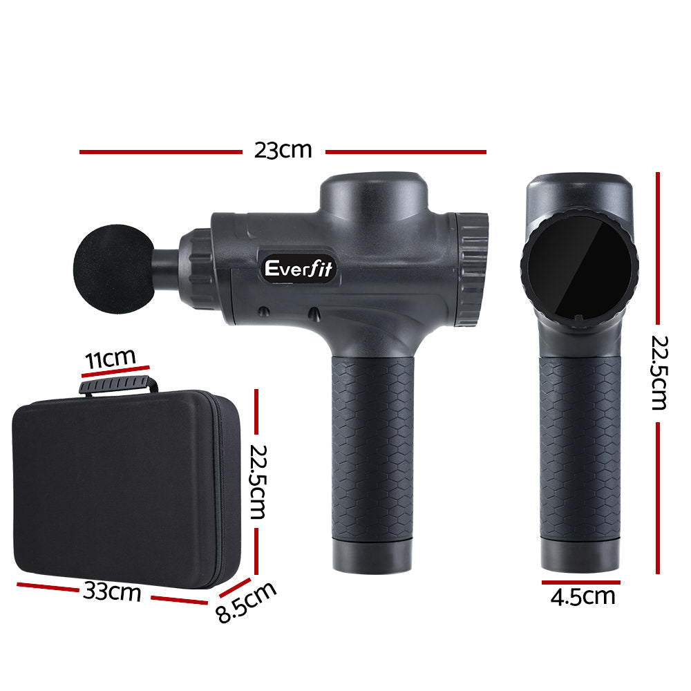 Everfit Massage Gun 30 Speed 6 Heads Vibration Muscle Massager Chargeable Black - SuperSaverAU - view 2