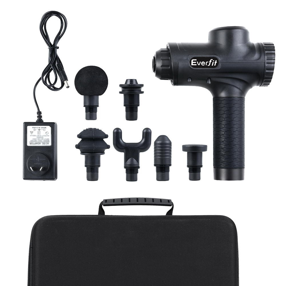 Everfit Massage Gun 30 Speed 6 Heads Vibration Muscle Massager Chargeable Black - SuperSaverAU - view 3