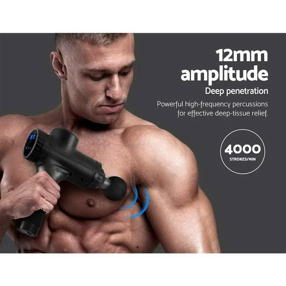 Everfit Massage Gun 30 Speed 6 Heads Vibration Muscle Massager Chargeable Black - SuperSaverAU - view 4