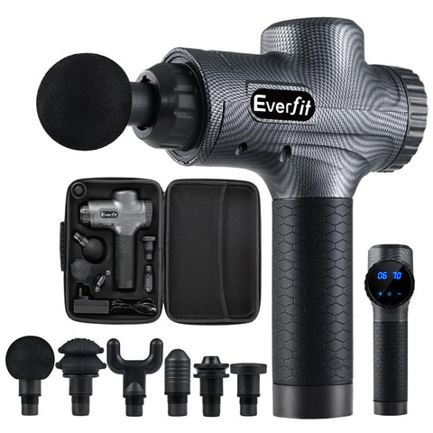 Everfit Massage Gun 30 Speed 6 Heads Vibration Muscle Massager Chargeable Grey - SuperSaverAU - view 1