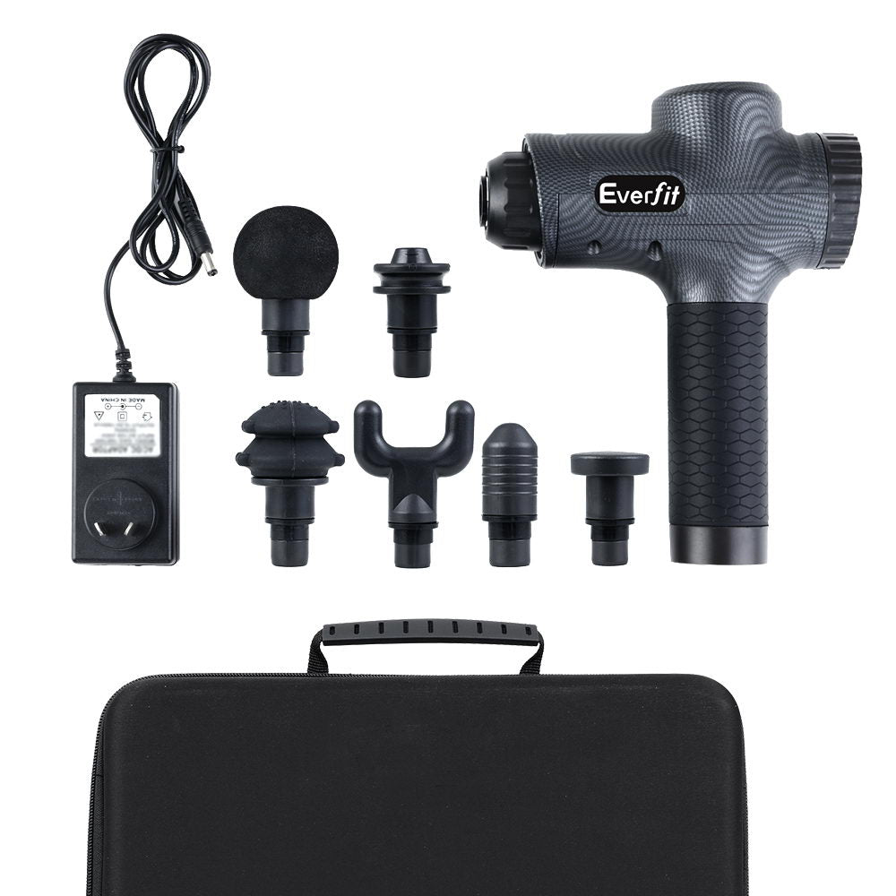 Everfit Massage Gun 30 Speed 6 Heads Vibration Muscle Massager Chargeable Grey - SuperSaverAU - view 3
