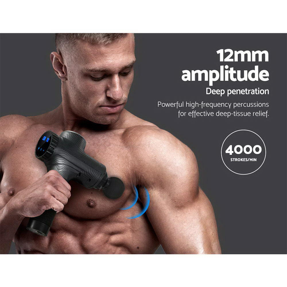 Everfit Massage Gun 30 Speed 6 Heads Vibration Muscle Massager Chargeable Grey - SuperSaverAU - view 4