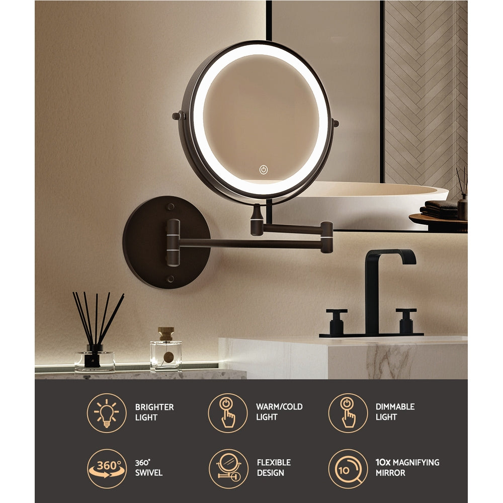 Embellir Extendable Makeup Mirror 10X Magnifying Double-Sided Bathroom Brown - SuperSaverAU - view 4
