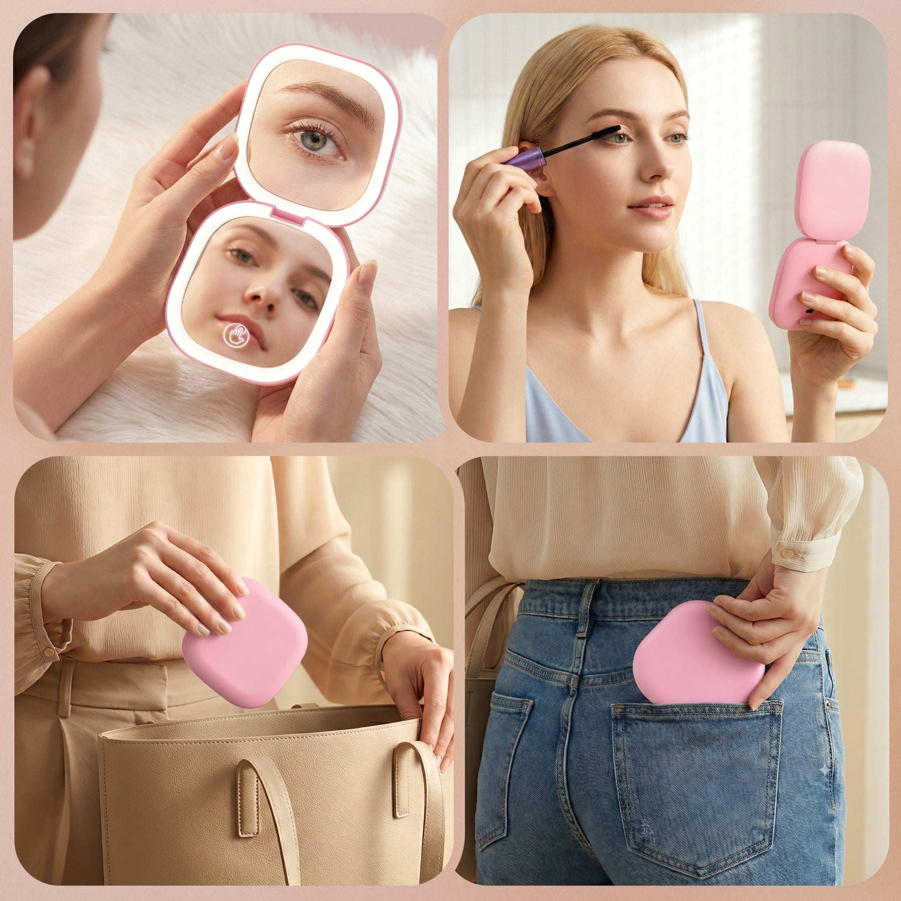 Embellir Pink LED Compact Travel Makeup Mirror 1X 10X Magnification