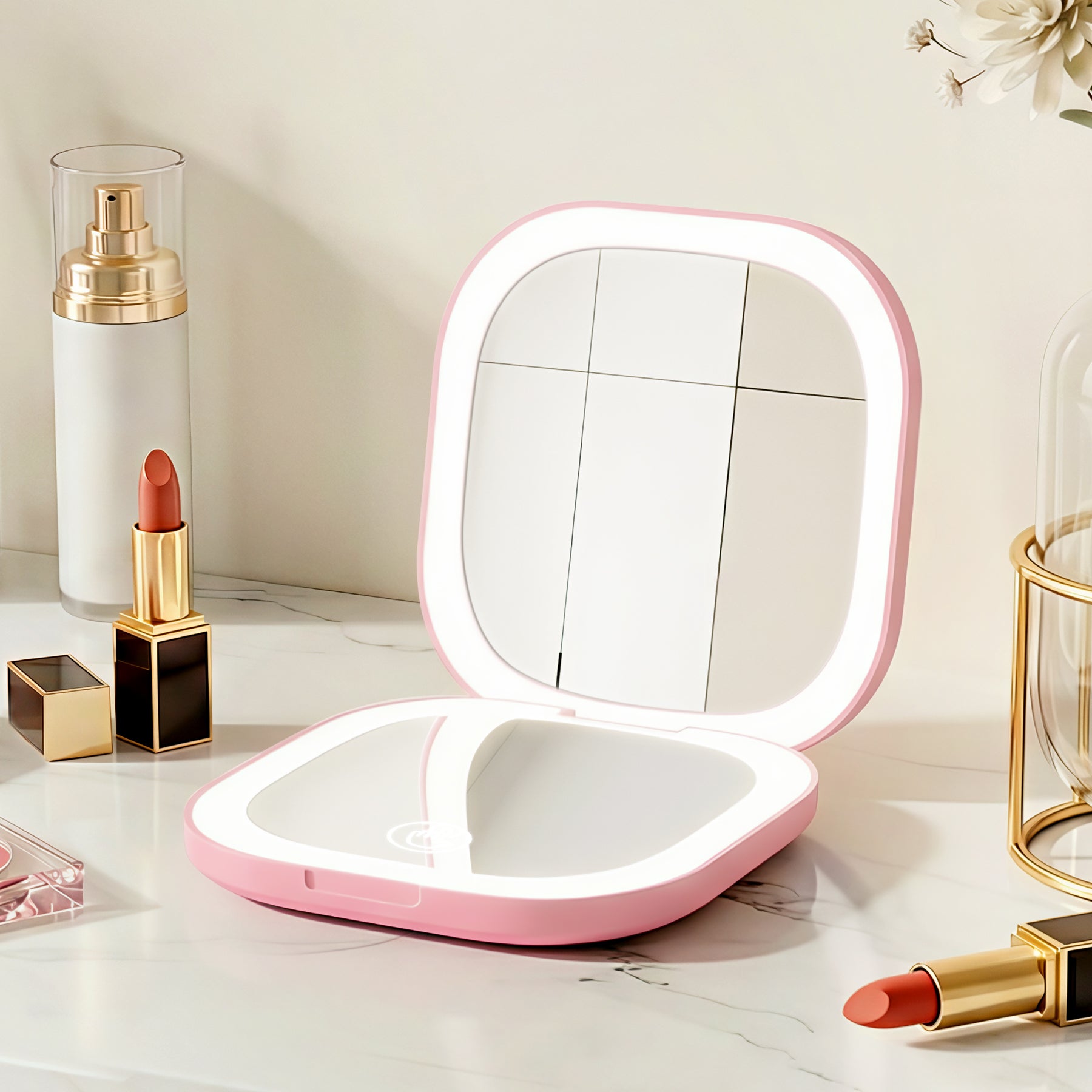 Embellir Pink LED Compact Travel Makeup Mirror 1X 10X Magnification