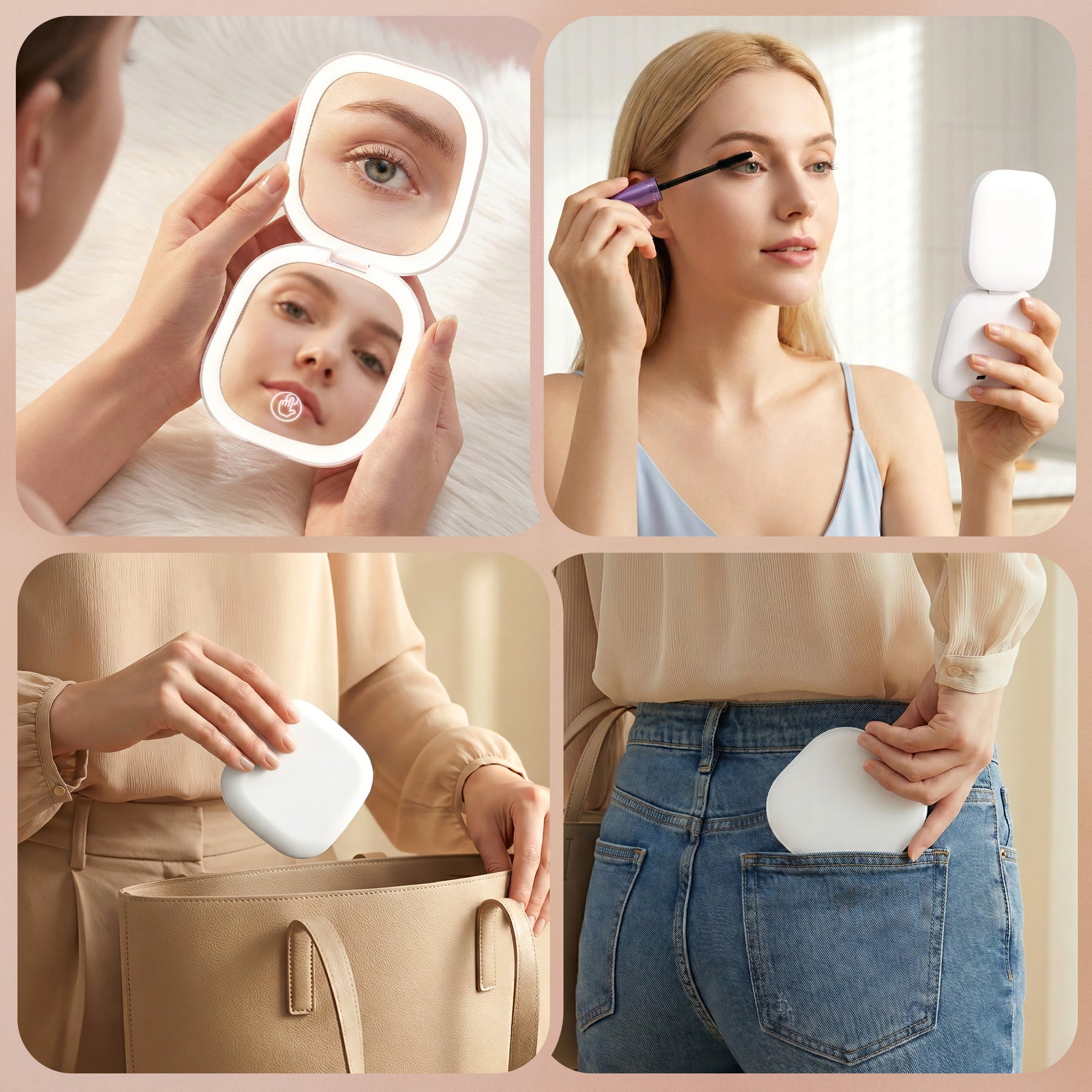 Embellir White LED Compact Travel Makeup Mirror 1X 10X Magnification