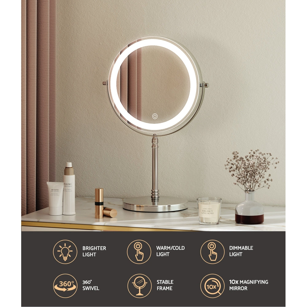Embellir Makeup Mirror 20x20cm 10X Magnifying with LED Light Rotation Tabletop - SuperSaverAU - view 3