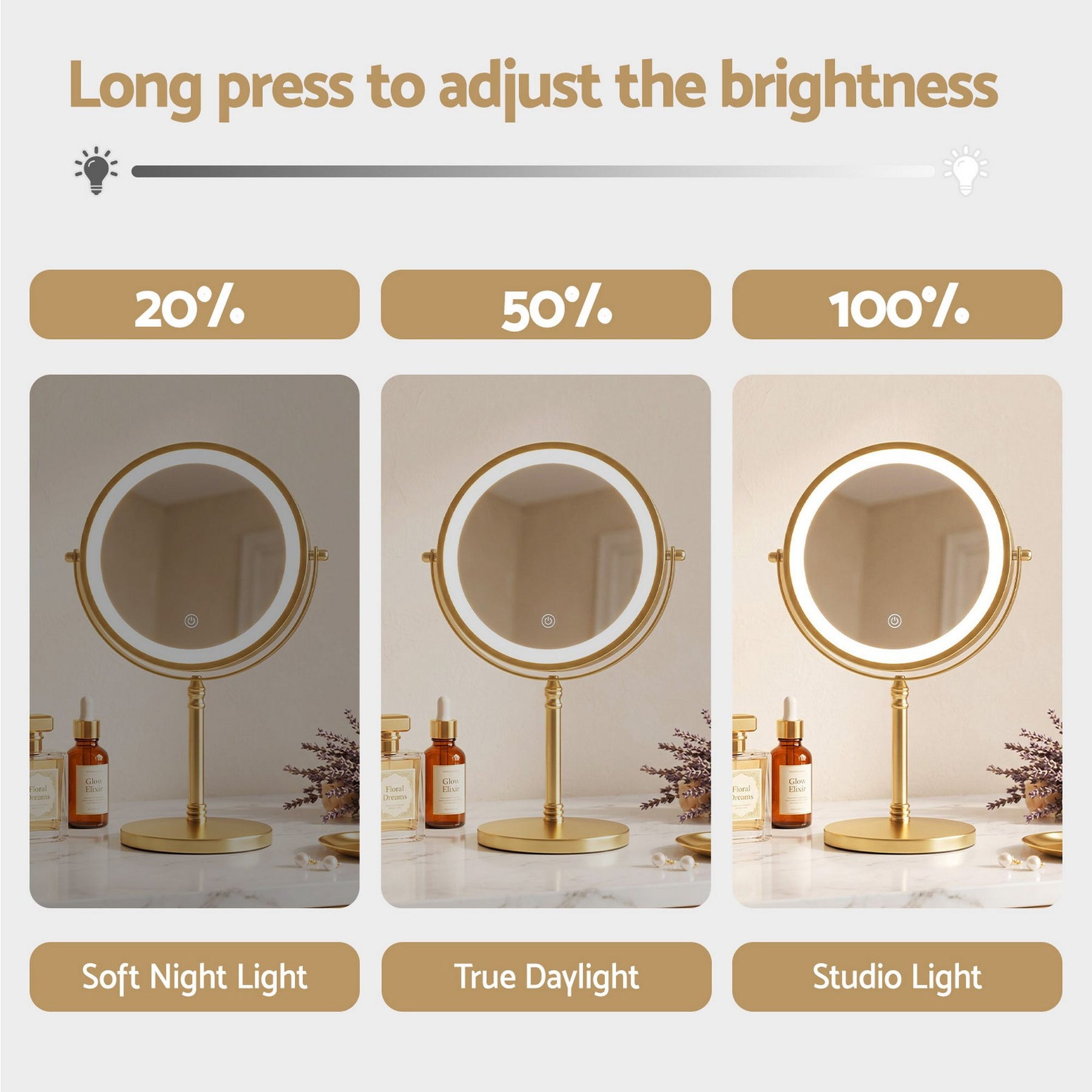 Embellir Gold Lighted Makeup Mirror 10X Magnifying Double Sided LED Rechargeable