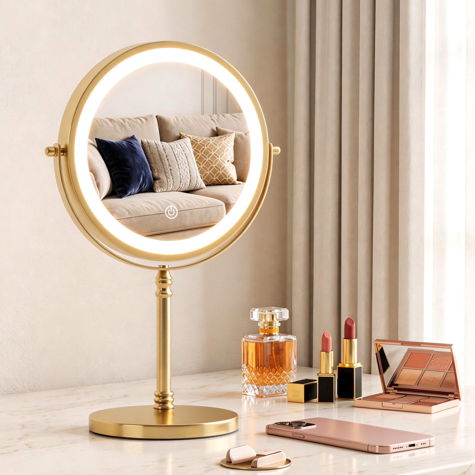 Embellir Gold Lighted Makeup Mirror 10X Magnifying Double Sided LED Rechargeable