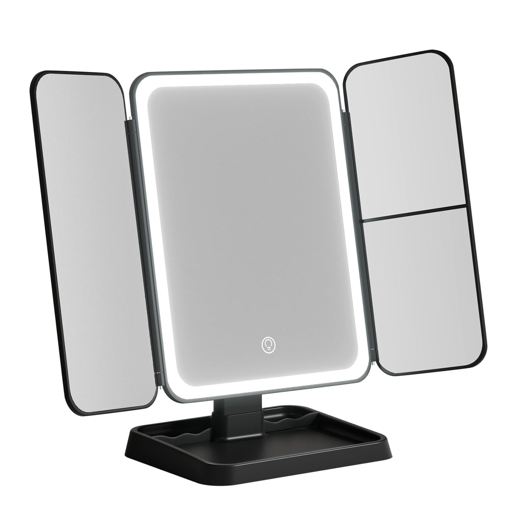 Embellir Black LED Tri-Fold Makeup Mirror 1X 2X 3X Magnification