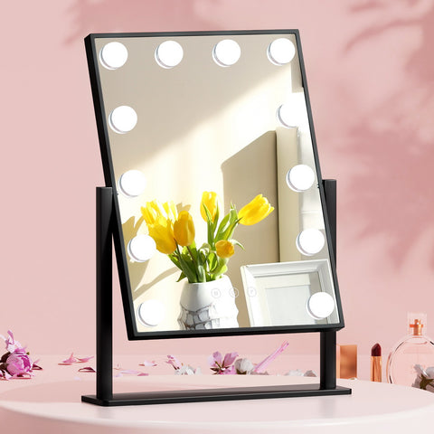 Embellir Makeup Mirror 30x48cm Hollywood Vanity with LED Light Rotation Tabletop - SuperSaverAU - view 1
