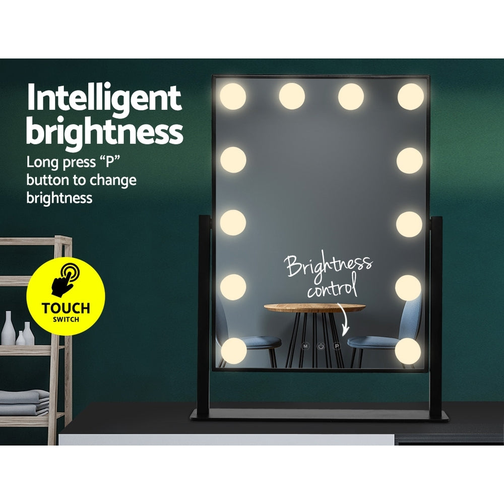 Embellir Makeup Mirror 30x48cm Hollywood Vanity with LED Light Rotation Tabletop - SuperSaverAU - view 4