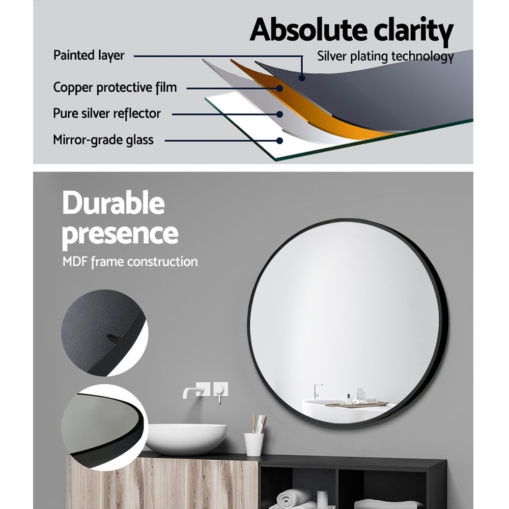 Embellir Wall Mirror Makeup 50cm Home Decor Framed Mirrors Bathroom Round Black - SuperSaverAU - view 5