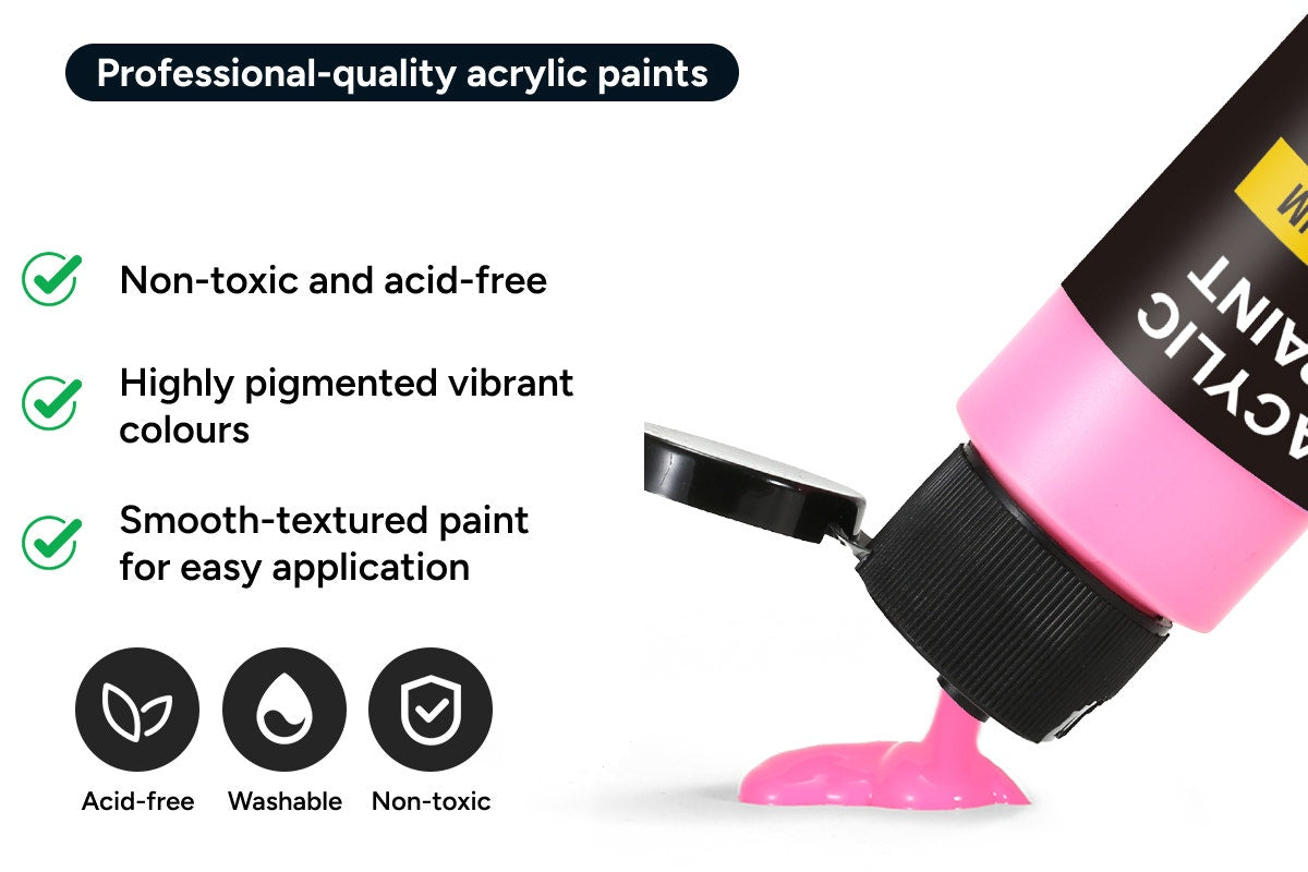 52 Piece Acrylic Paint Set with Wooden Brushes (36 Paints)