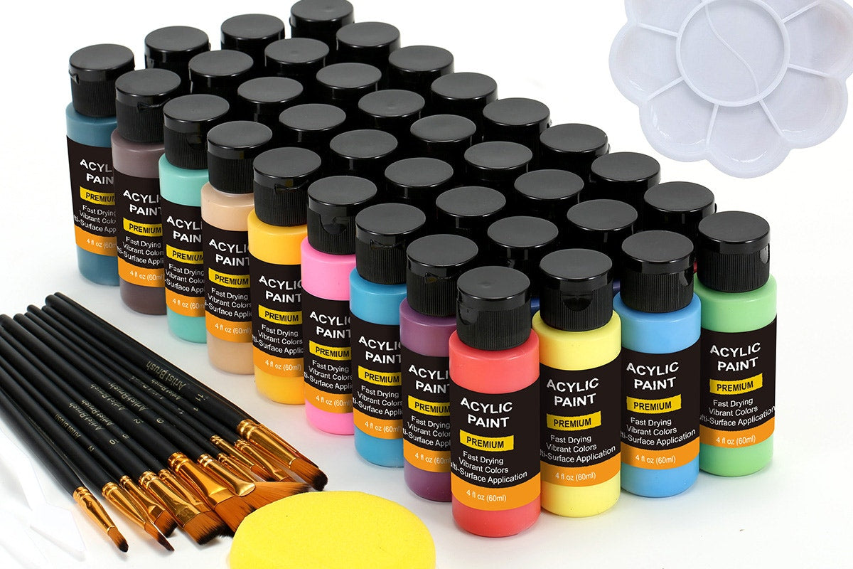52 Piece Acrylic Paint Set with Wooden Brushes (36 Paints)
