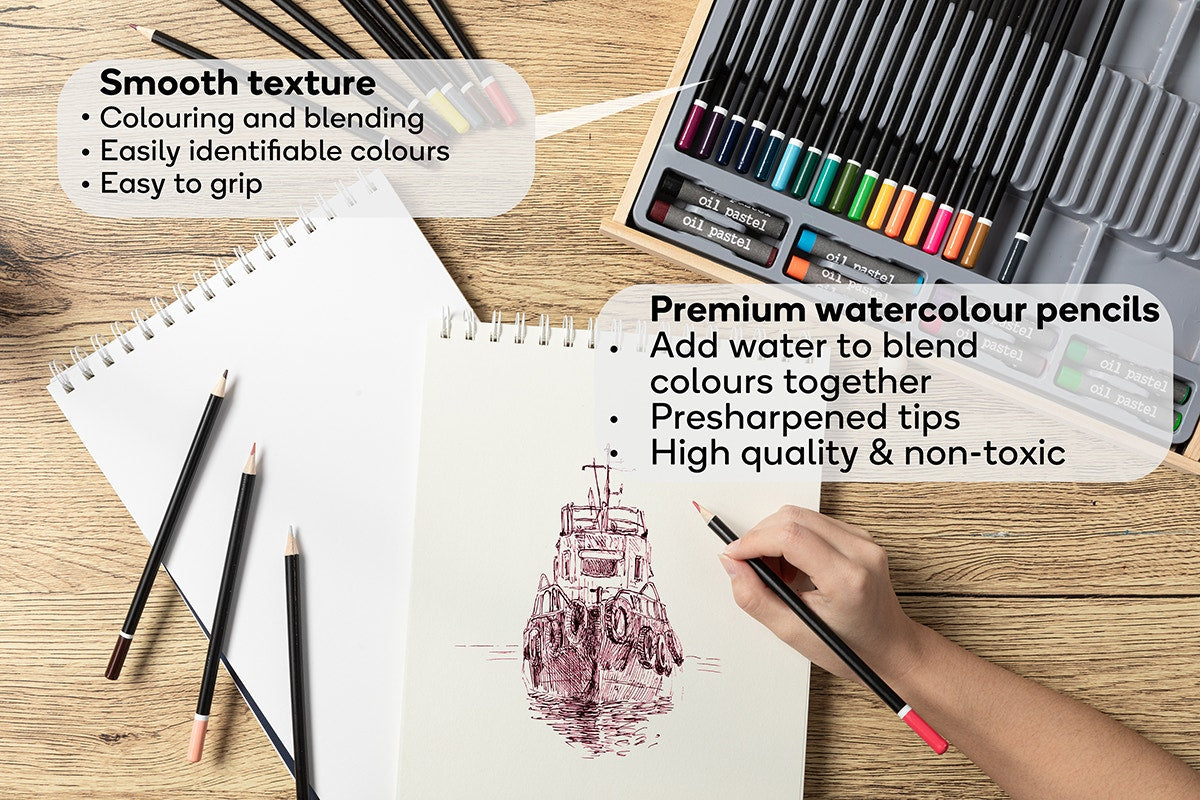 85 Piece Art Set with Built-in Wooden Easel