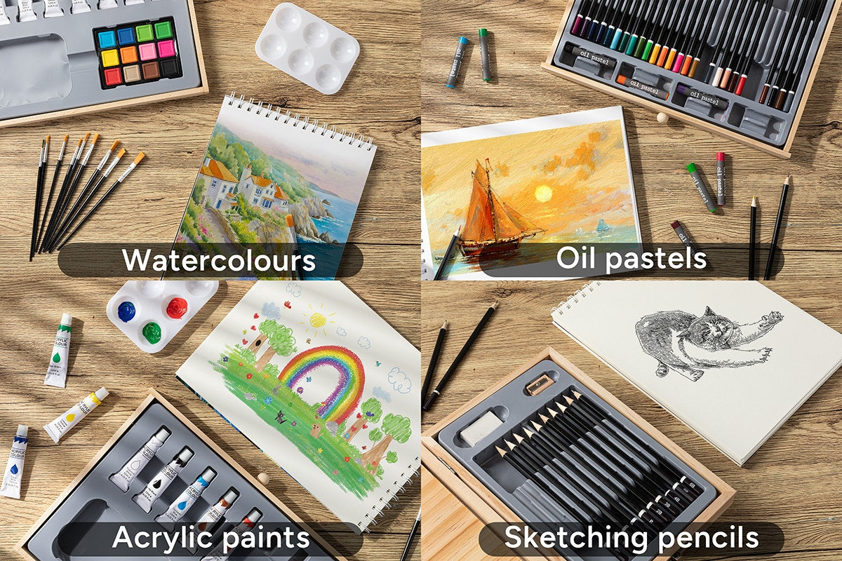 85 Piece Art Set with Built-in Wooden Easel