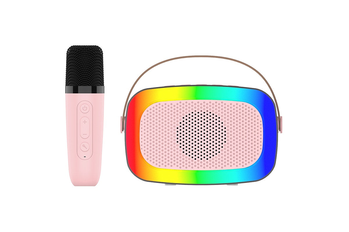 Mini Karaoke Machine with 2 Wireless Microphones (Pink)