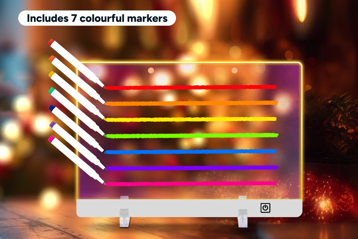 LED Acrylic Drawing Board with 7 Coloured Markers and Stand