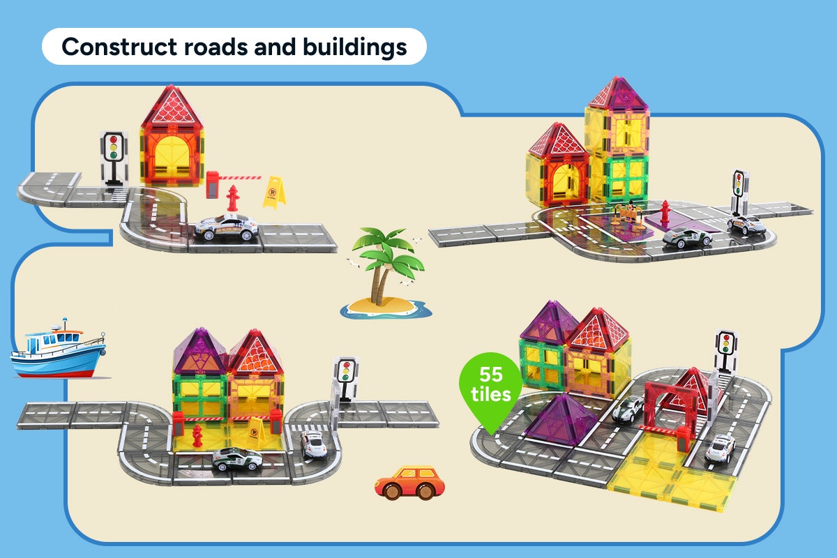 69 Piece Road Magnetic Tile Set