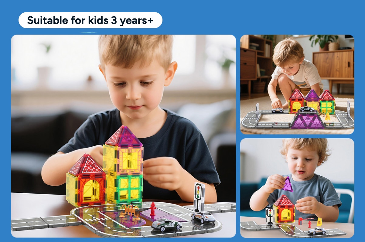 69 Piece Road Magnetic Tile Set