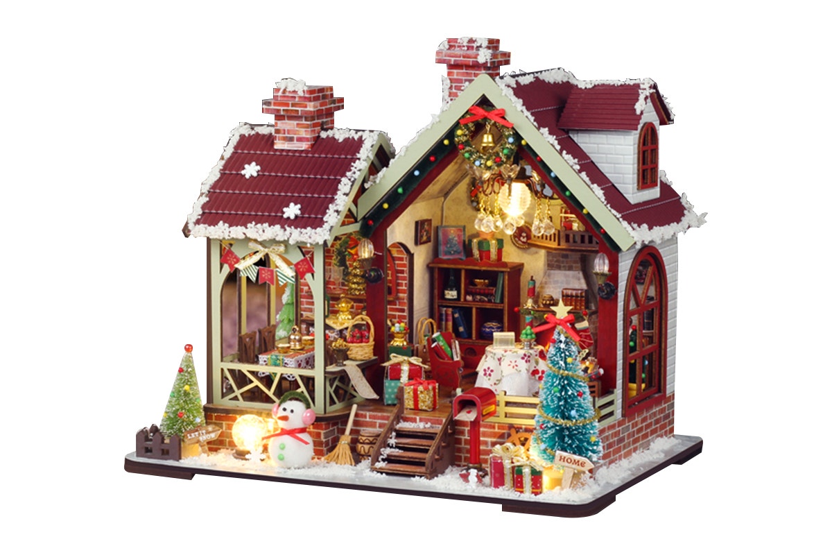 DIY Miniature Christmas Lodge Kit with Music Box