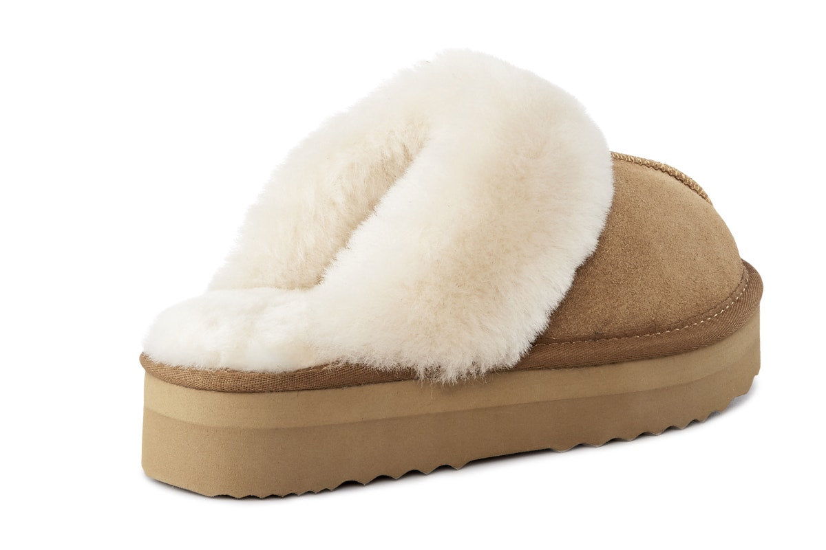 UGG Outback Premium Australian Sheepskin Platform Scuff Slides (Chestnut, Size 10M/11W US)