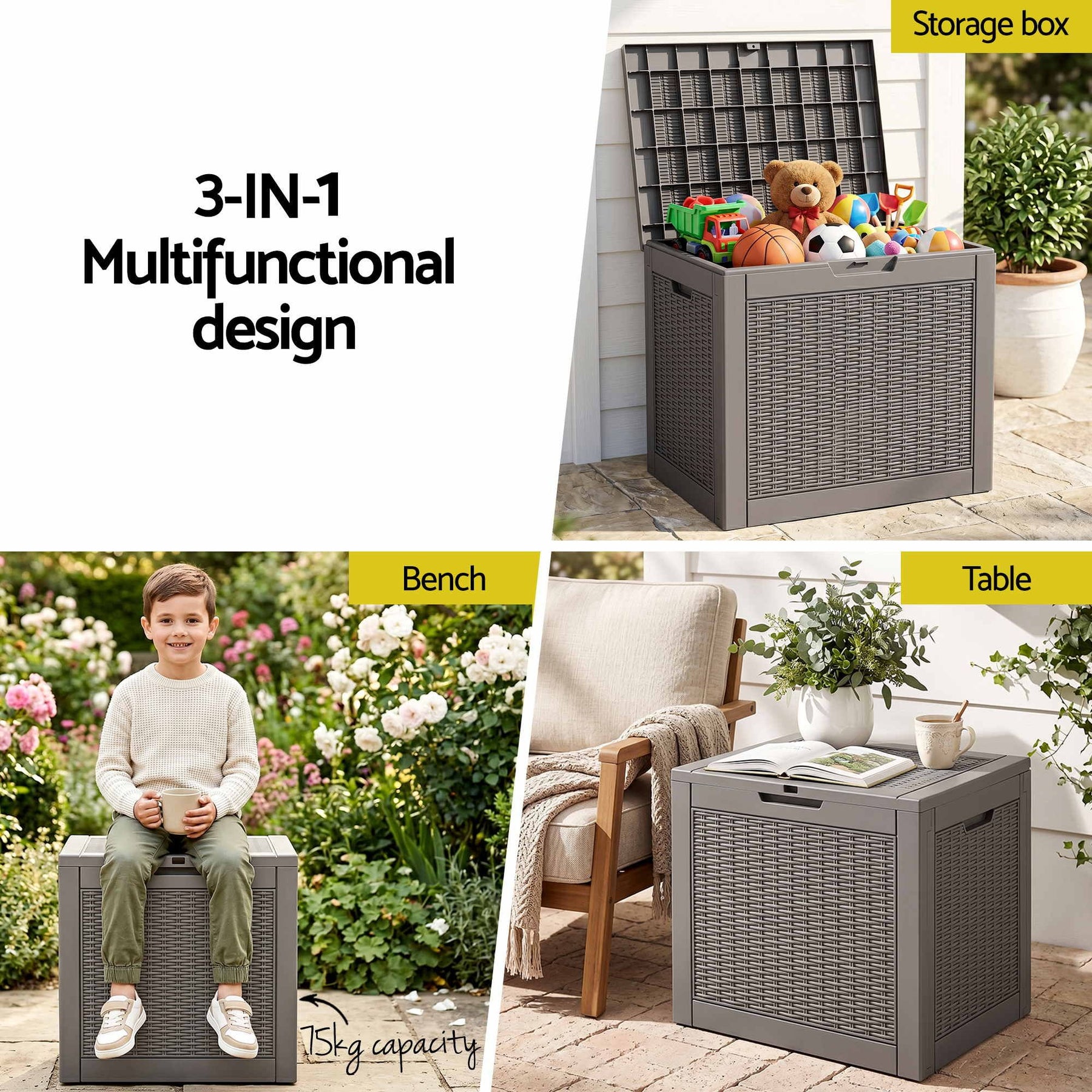 Gardeon 118L Brown Lockable Outdoor Storage Box Rattan Texture Garden Container