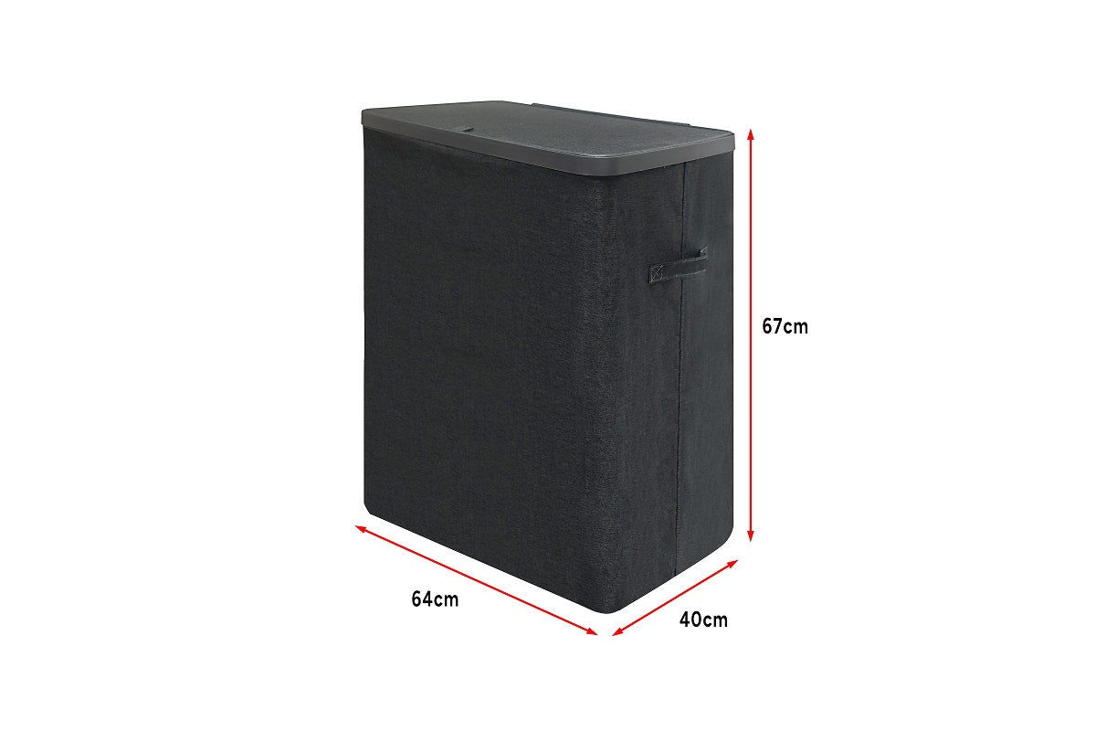 Ovela 120L Laundry Separation Basket with Lid - 3 Sections (Dark Grey)