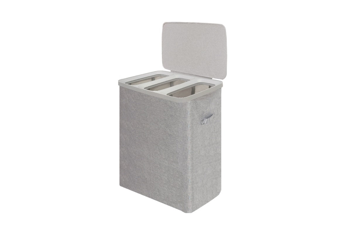 Ovela 120L Laundry Separation Basket with Lid - 3 Sections (Light Grey)