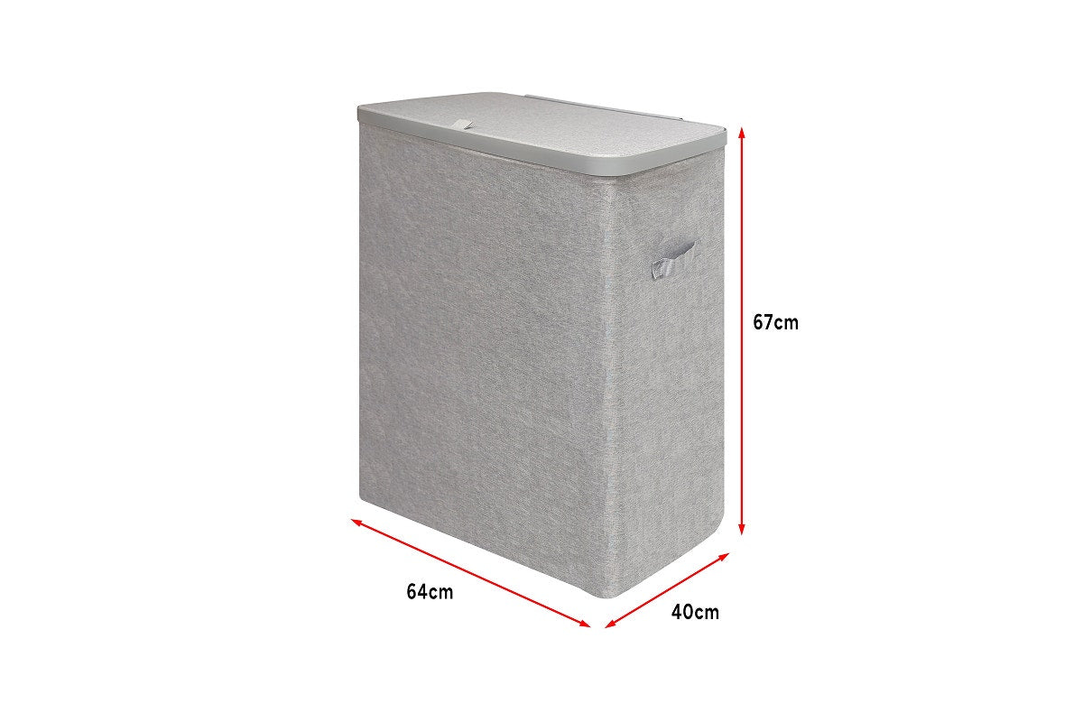 Ovela 120L Laundry Separation Basket with Lid - 3 Sections (Light Grey)