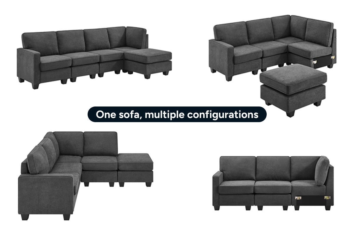 Ovela Atlas 5 Seater Modular Sofa with Reversible Chaise (Dark Grey)