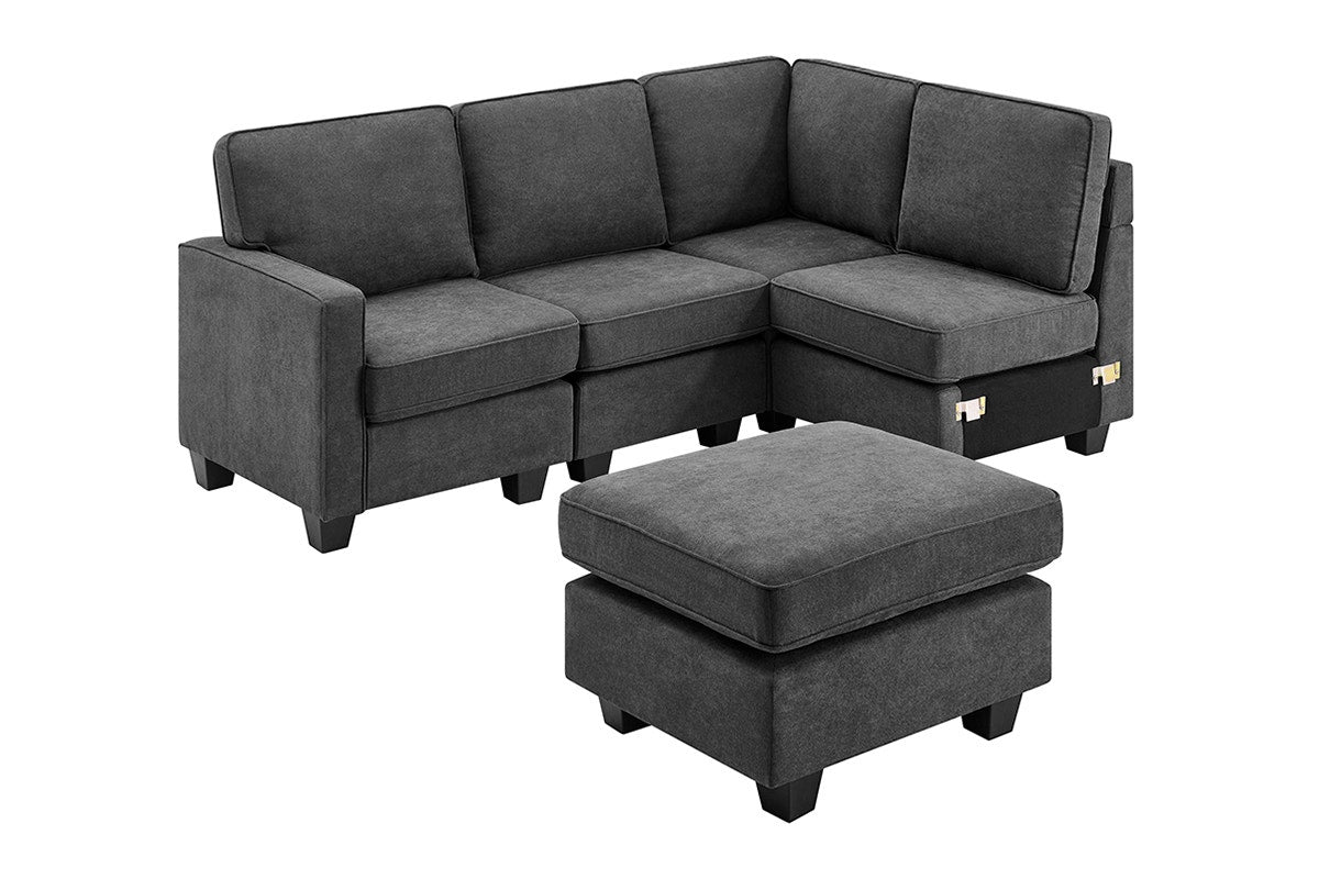 Ovela Atlas 5 Seater Modular Sofa with Reversible Chaise (Dark Grey)