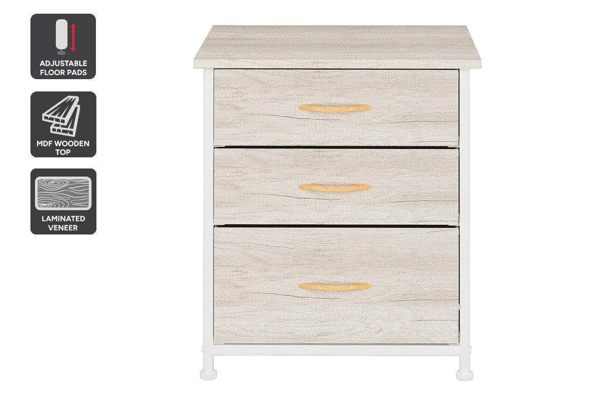 Ovela 3 Drawer Nightstand Bedside Table - Wood Grain White Oak - SuperSaverAU - view 1