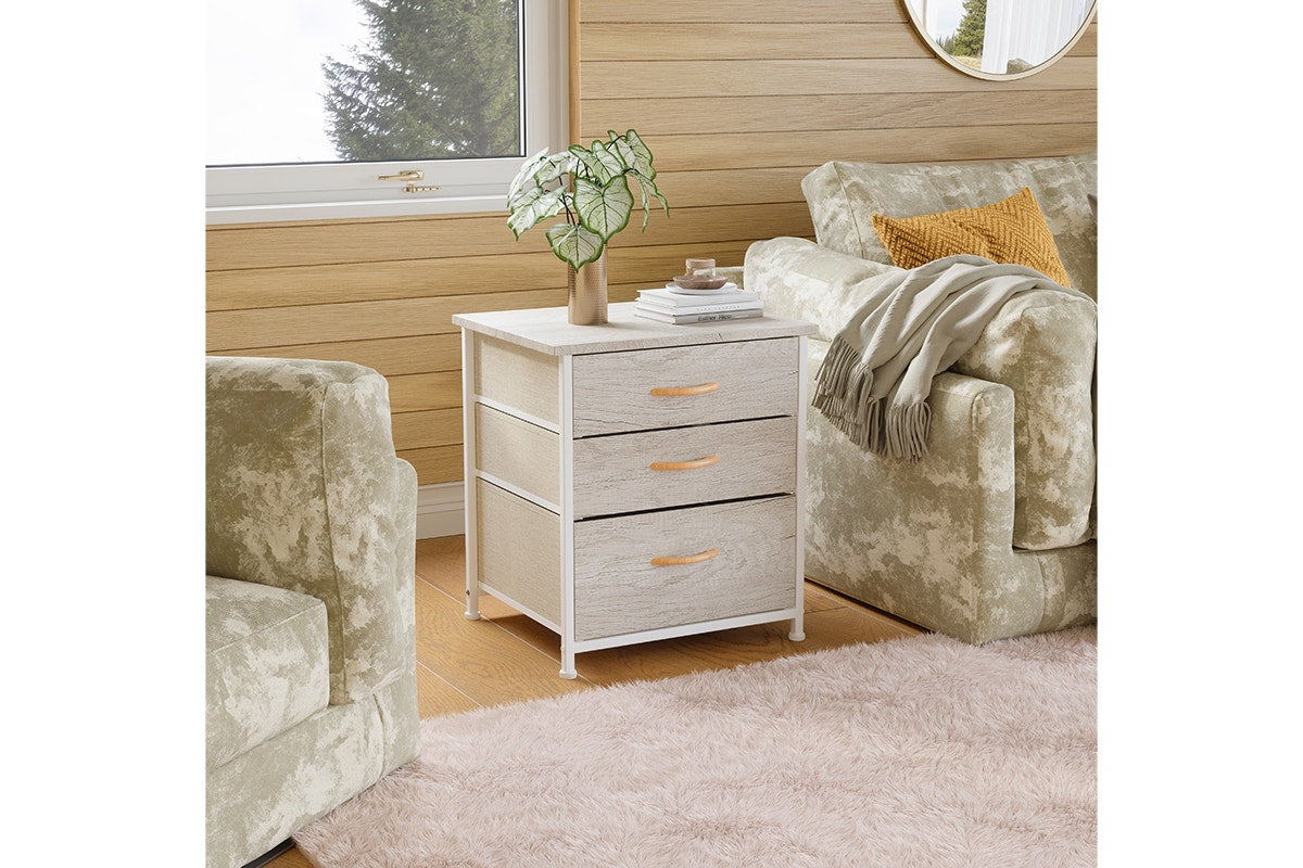 Ovela 3 Drawer Nightstand Bedside Table - Wood Grain White Oak - SuperSaverAU - view 3