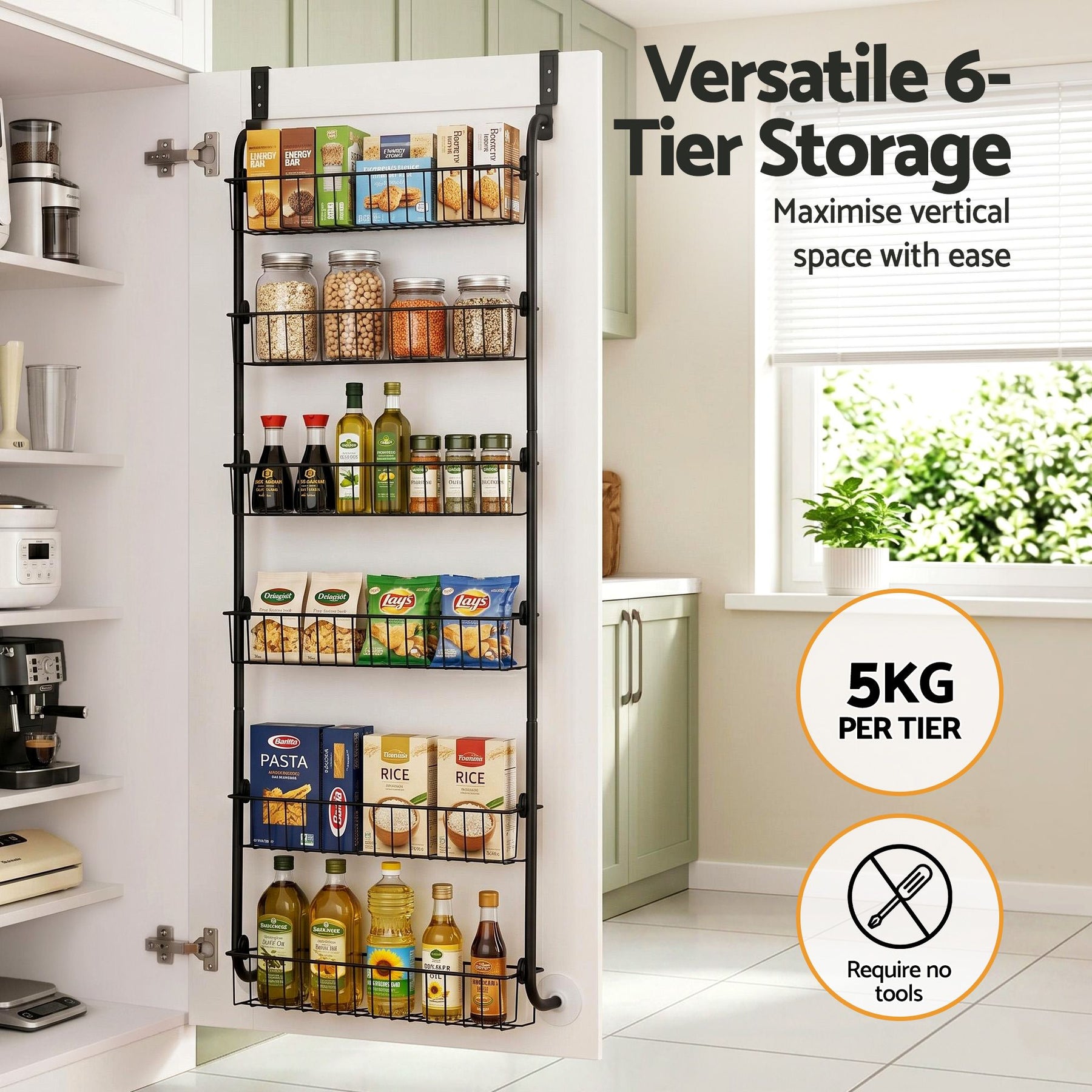 Artiss 6-Tier Over Door Storage Hanger with Steel Frame - Black
