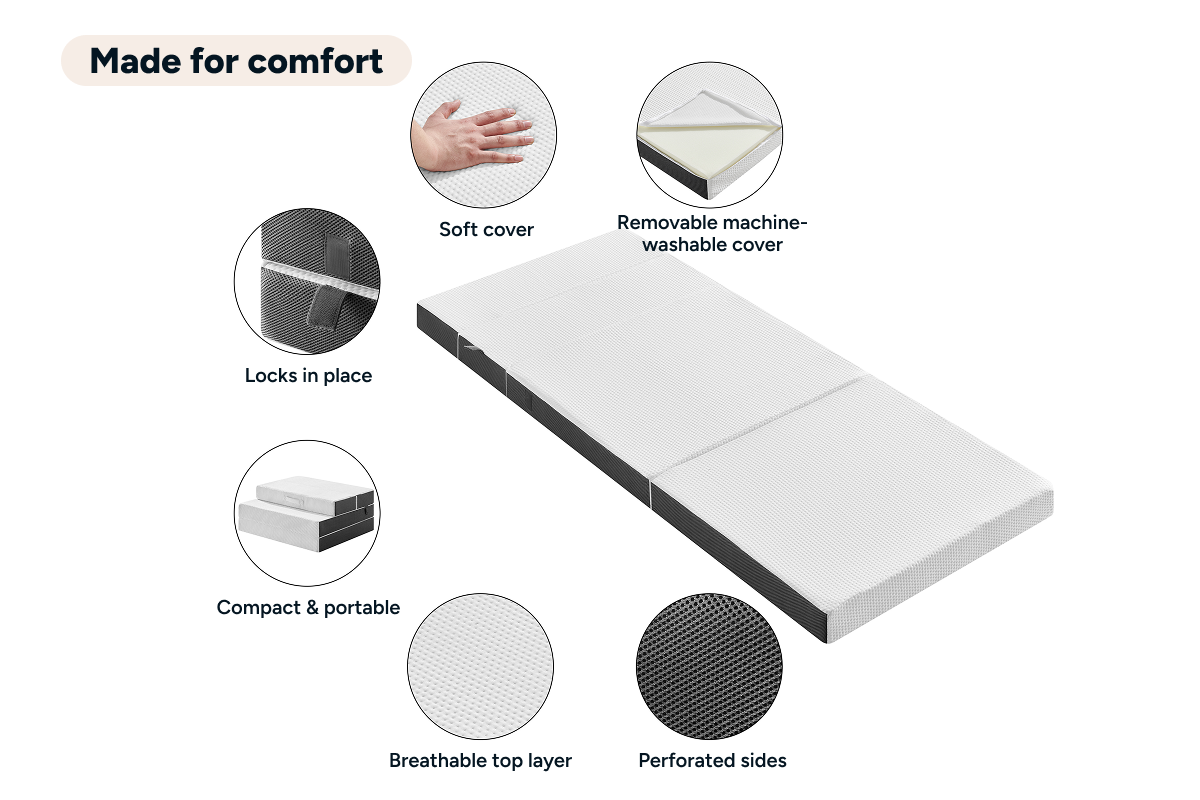 Ovela Folding Sofa Bed Mattress (White, Single)