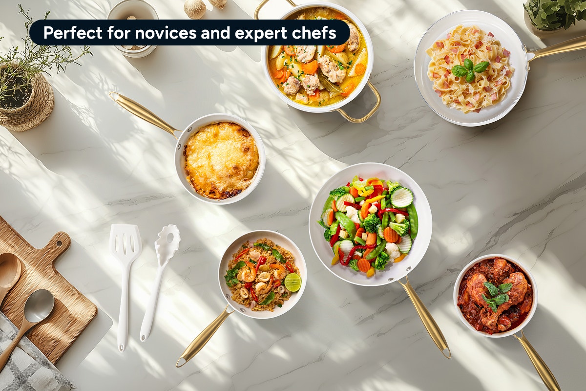 Ovela 9 Piece Non-Stick Ceramic Cookware Set with Utensils